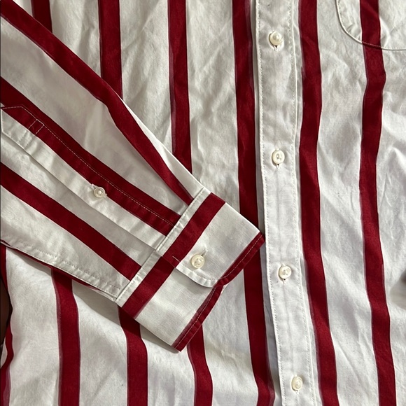 J. Crew Red & White Striped 100% Organic Cotton Casual Button Down Oxford Shirt - Picture 4 of 7